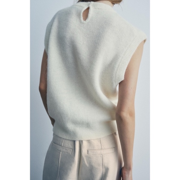 ZARA White Alpaca Wool Boxy Sleeveless Sweater Oyster White Knit Solid Large - Picture 9 of 16